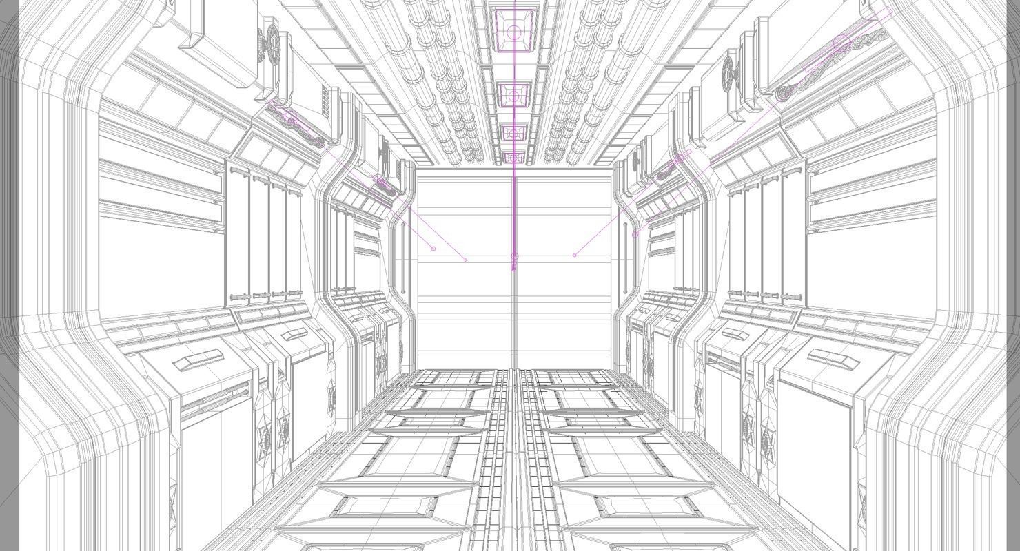 Modular Sci Fi Corridor Low-poly 3D model_2