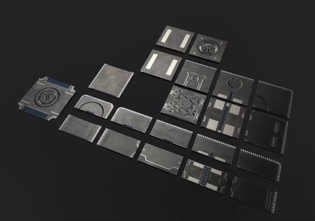 Modular Sci-fi floor set Free low-poly 3D model