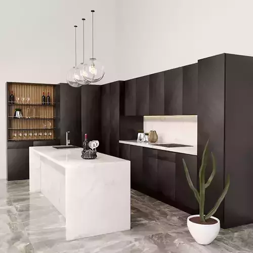 Kitchen modern with cabinets and marble counter tops