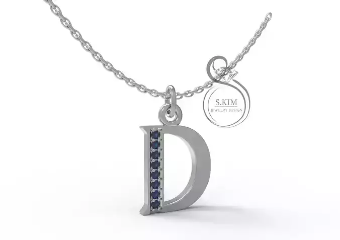 letter D sterling silver initial necklace with sapphires