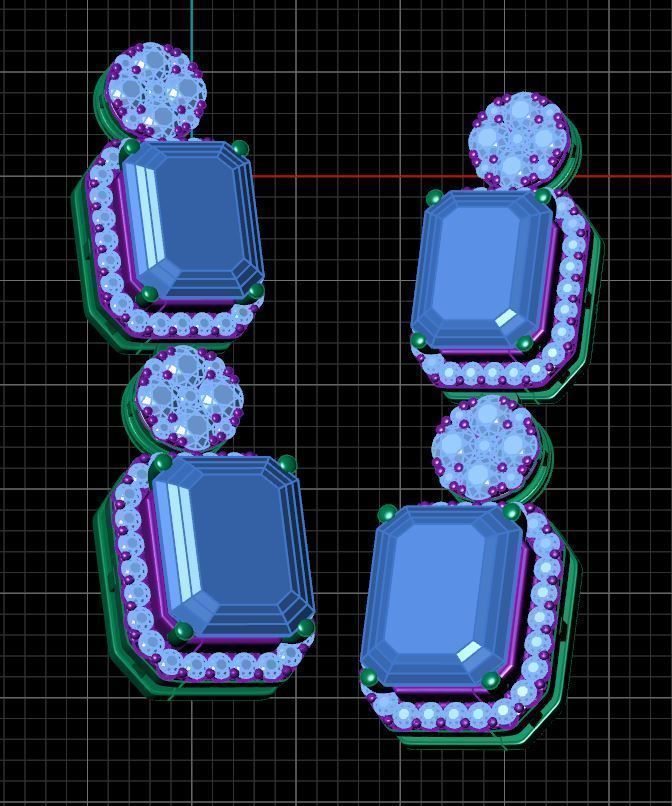 Quad and Cluster Drop Earring 3D print model_7