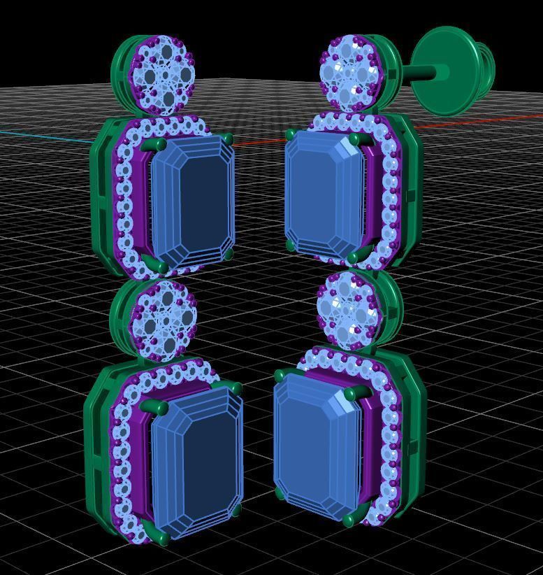 Quad and Cluster Drop Earring 3D print model_6