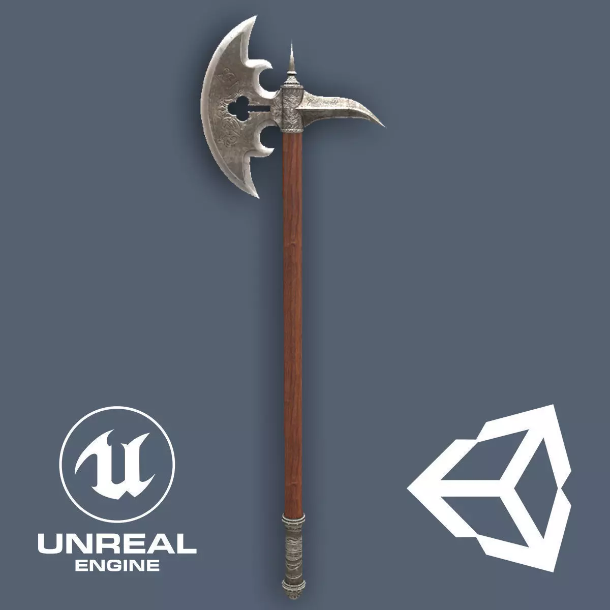 German  Halberd Low-poly 3D model_0