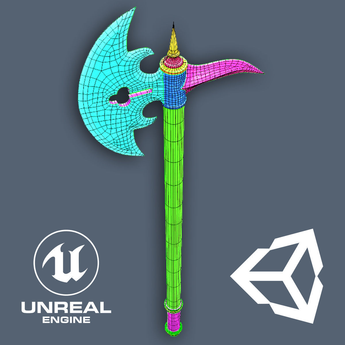 German  Halberd Low-poly 3D model_3