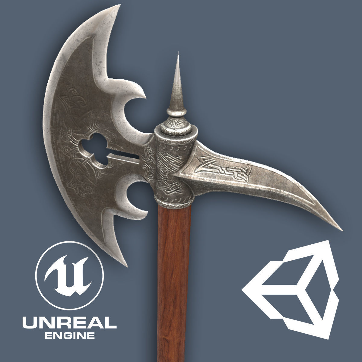 German  Halberd Low-poly 3D model_5