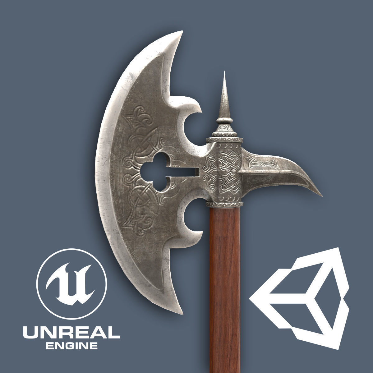 German  Halberd Low-poly 3D model_1