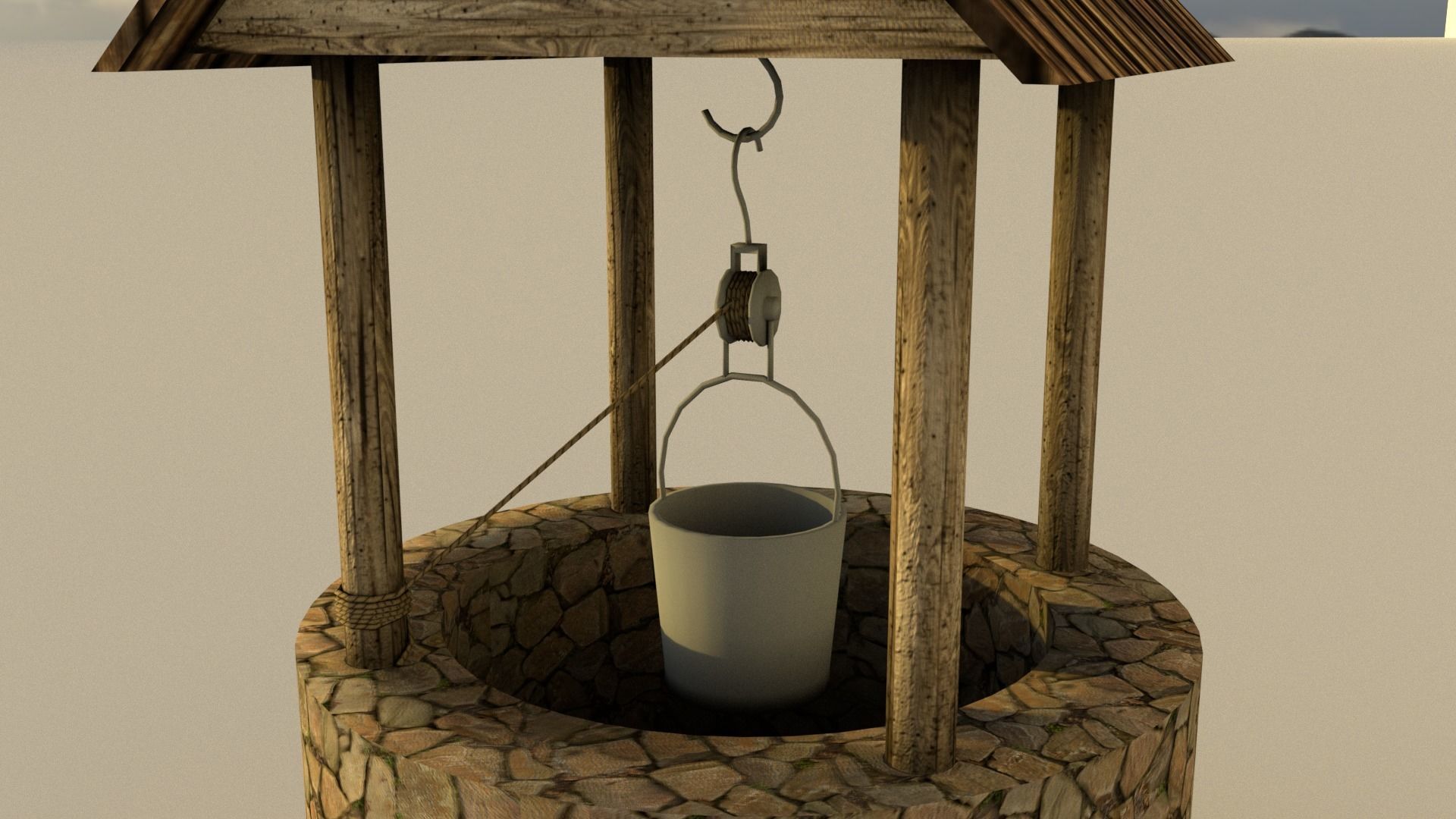 Stone Well Low-poly 3D model_5