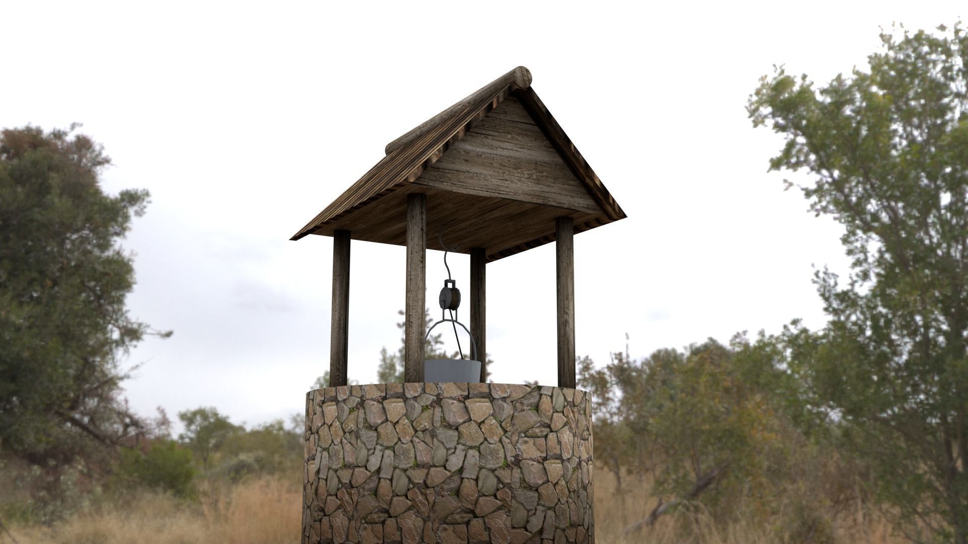 Stone Well Low-poly 3D model_1