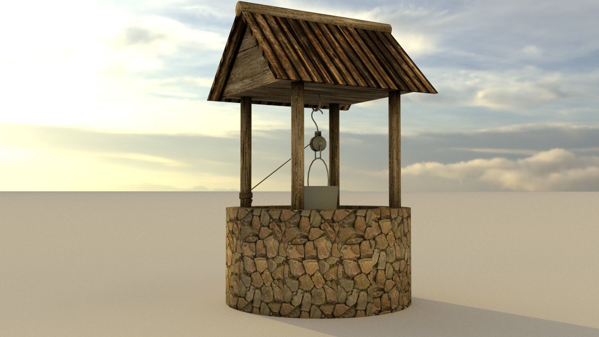 Stone Well Low-poly 3D model_4
