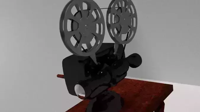3D Projector Model movie on wooden table Low-poly 3D model