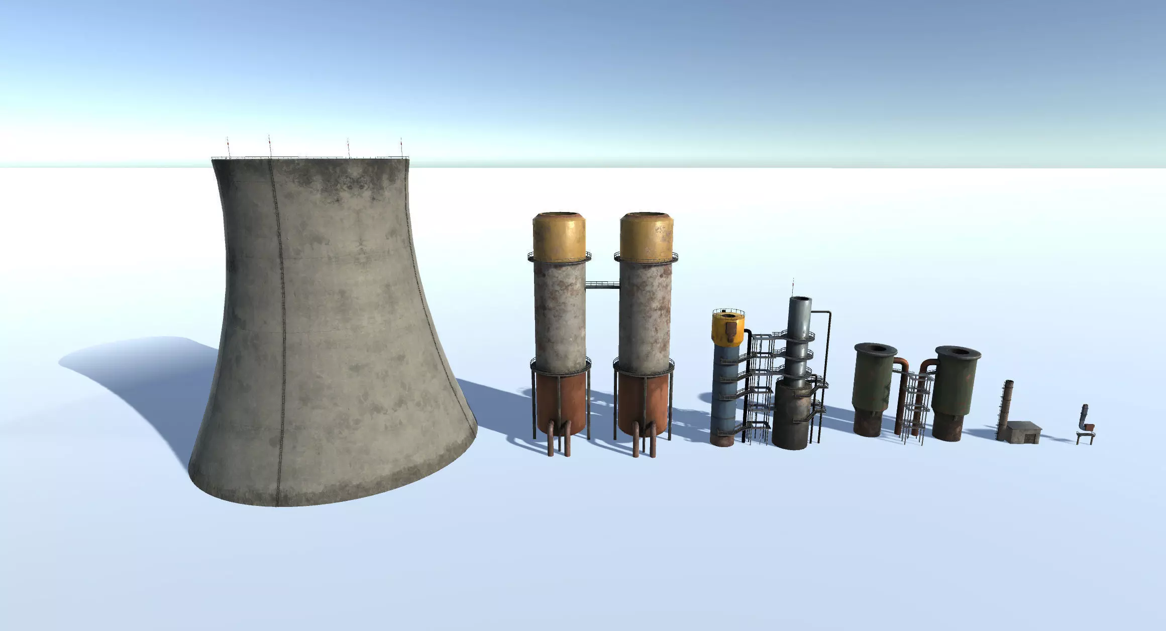 Factory Chimney Set Low-poly 3D model
