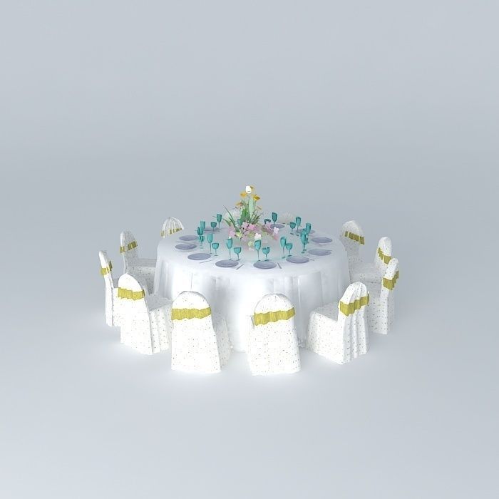 Feast table and chair Free 3D model_1