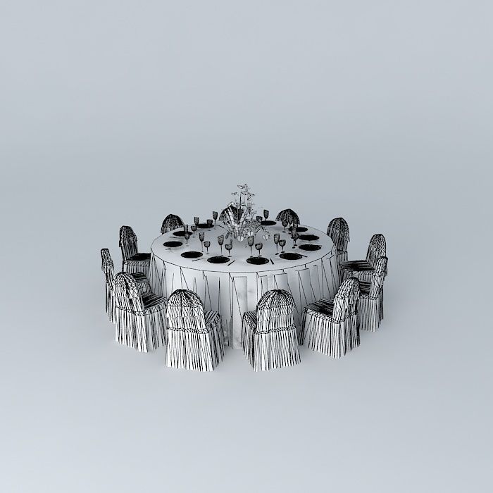 Feast table and chair Free 3D model_4