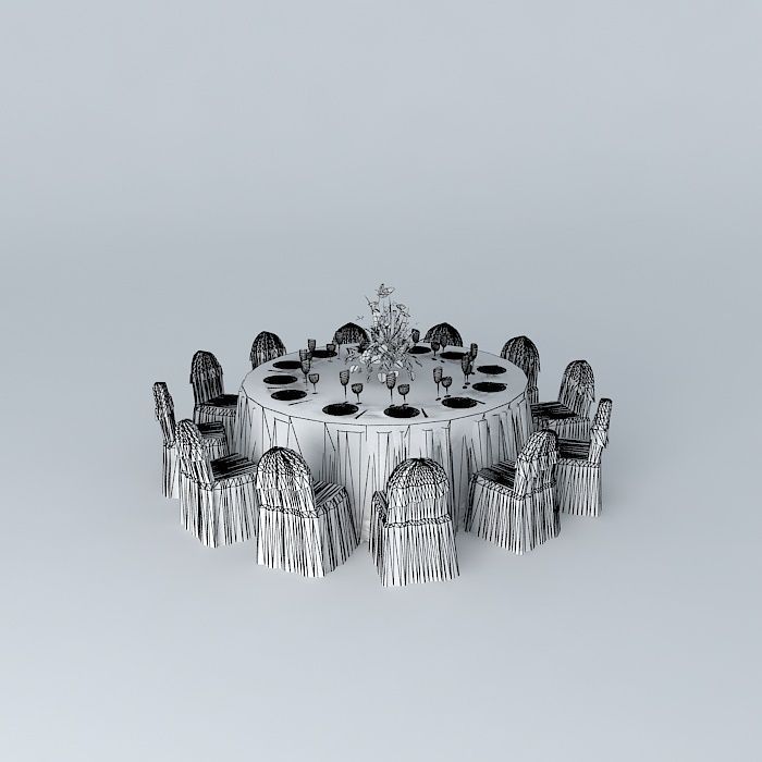 Feast table and chair Free 3D model_3