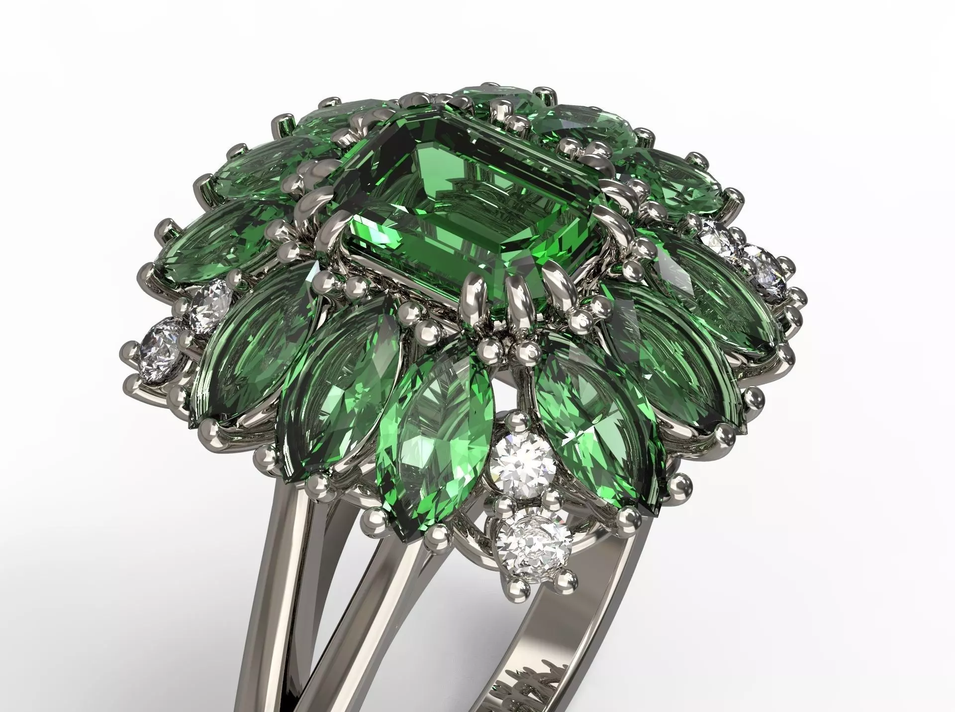 Jewelry ring with emerald stone 3D print model