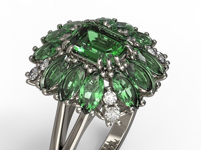 Jewelry ring with emerald stone 3D print model
