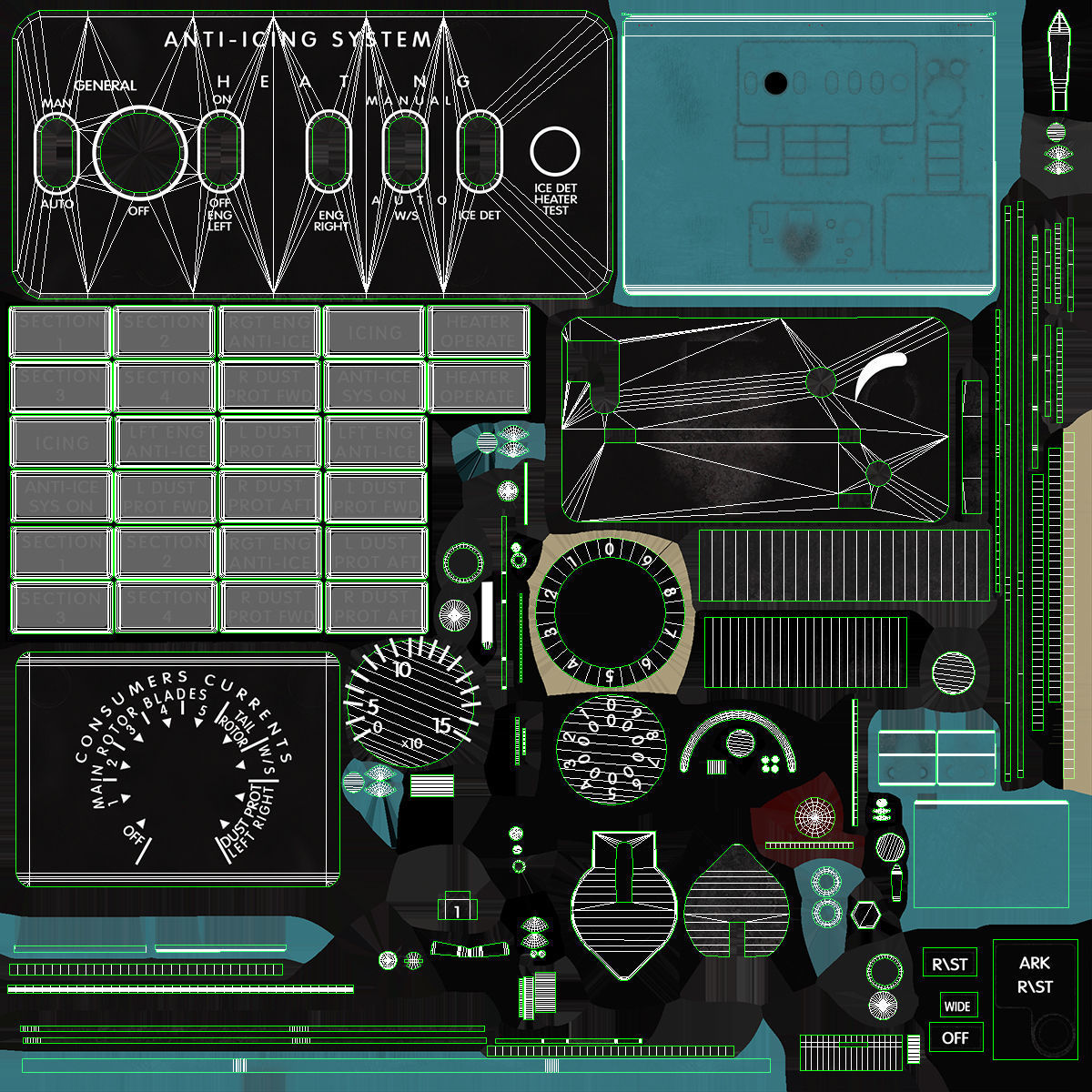 Mi-8MT Mi-17MT Left Overhead Panels Board English Low-poly 3D model_25