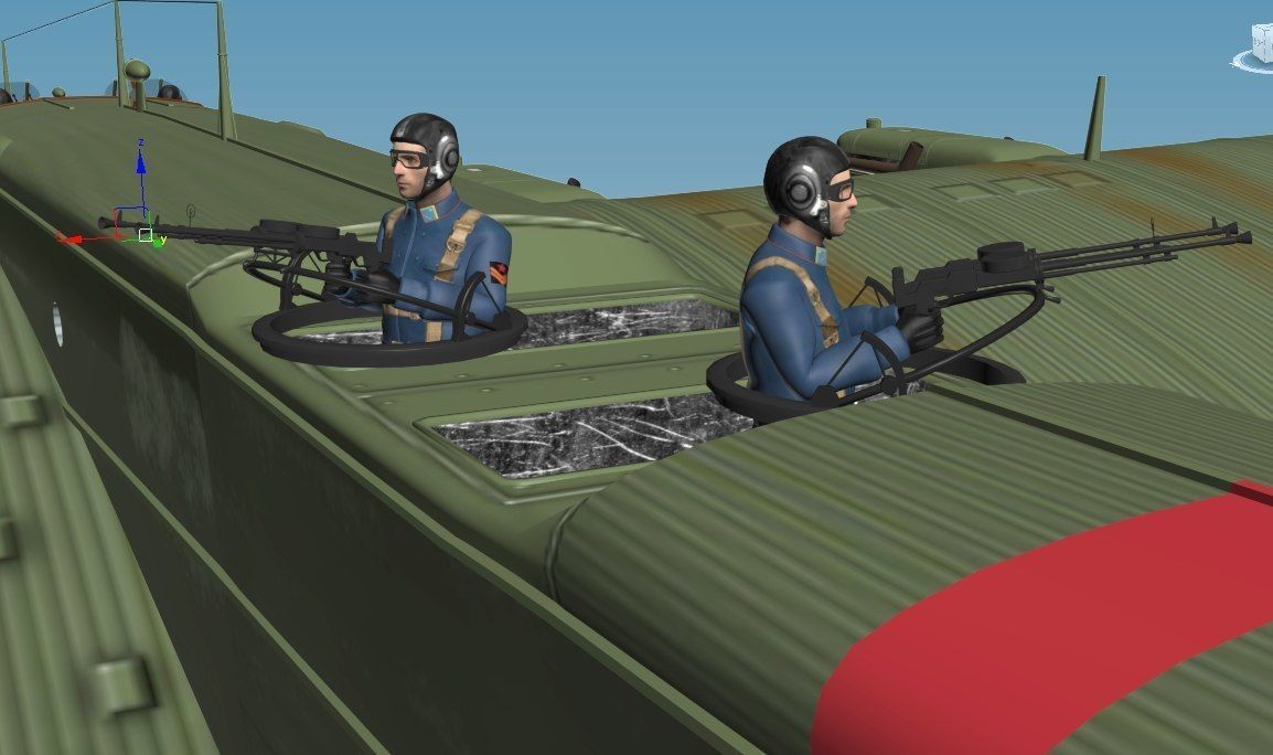 TB-3 russian biplane with propellers flying in sky 3D model_10