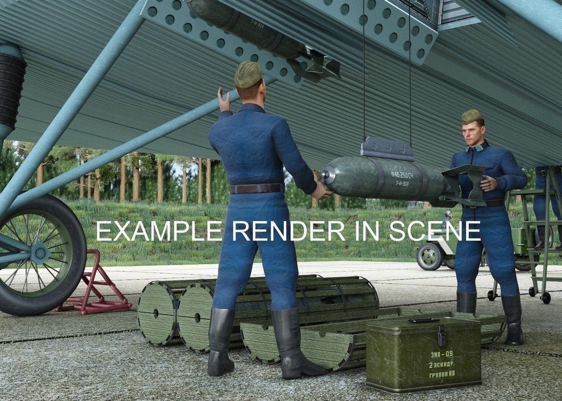 TB-3 russian biplane with propellers flying in sky 3D model_19