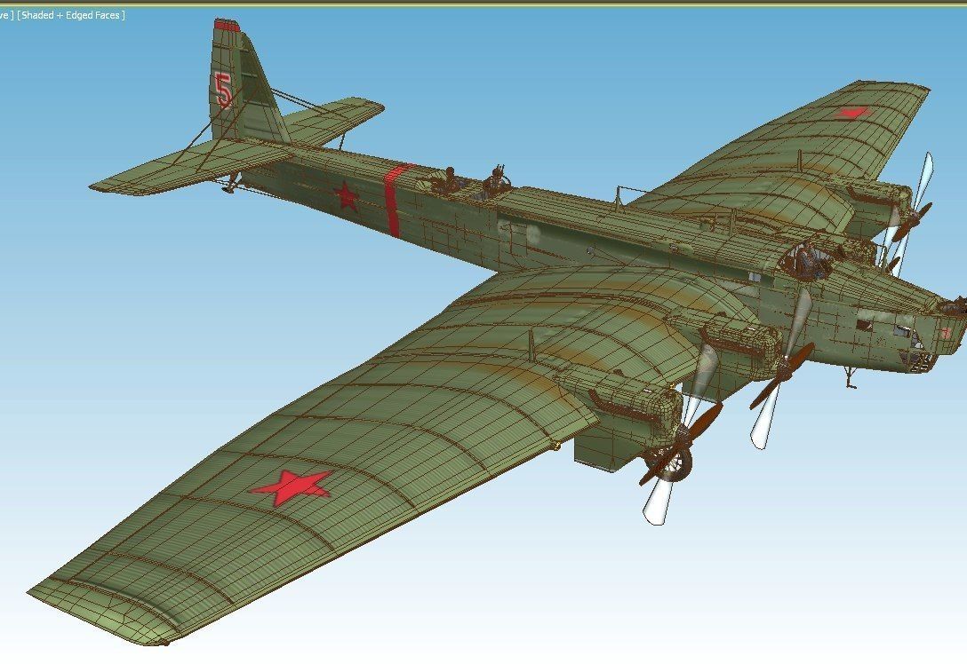 TB-3 russian biplane with propellers flying in sky 3D model_8