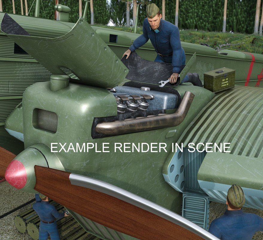 TB-3 russian biplane with propellers flying in sky 3D model_18