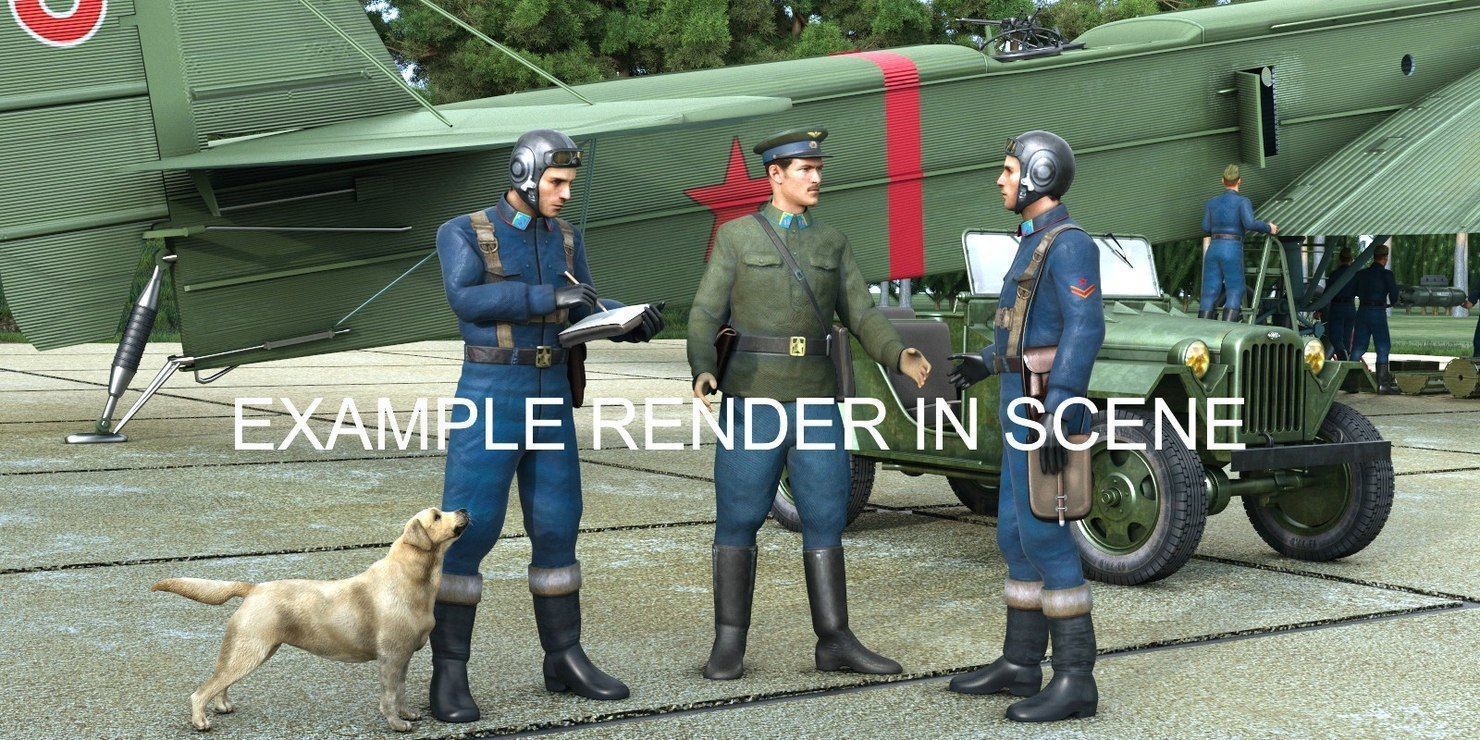 TB-3 russian biplane with propellers flying in sky 3D model_20