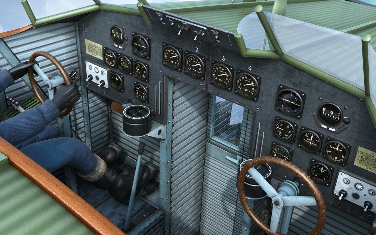 TB-3 russian biplane with propellers flying in sky 3D model_4