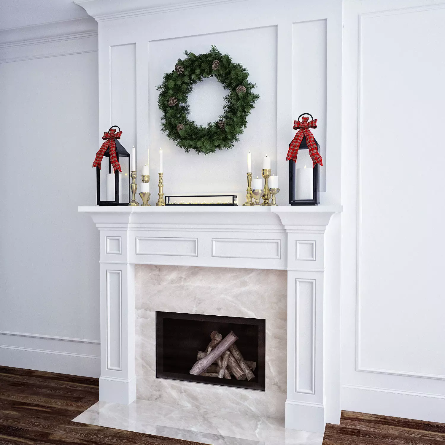 Fireplace 1 christmas wreath animation 3D model_0
