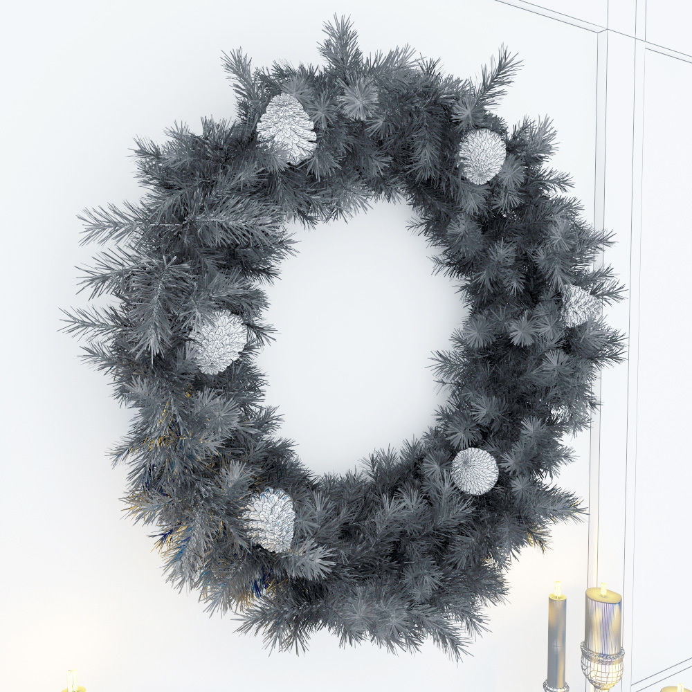 Fireplace 1 christmas wreath animation 3D model_2