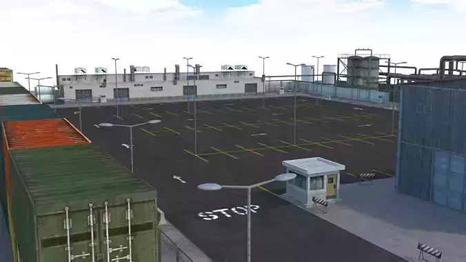 Factory Parking -  Drift Scene Low-poly 3D model