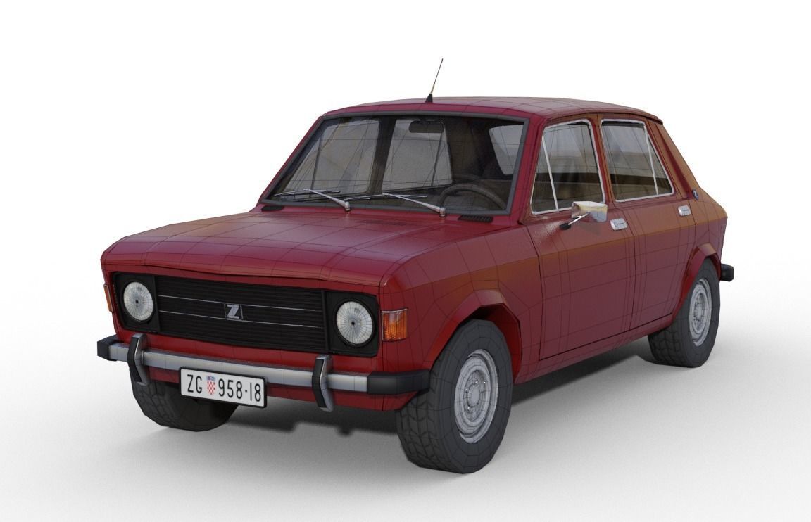 Zastava 101 Red Car Low Poly Low-poly 3D model_7