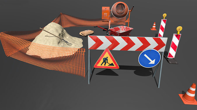 roadwork set of tents and equipment 3D model