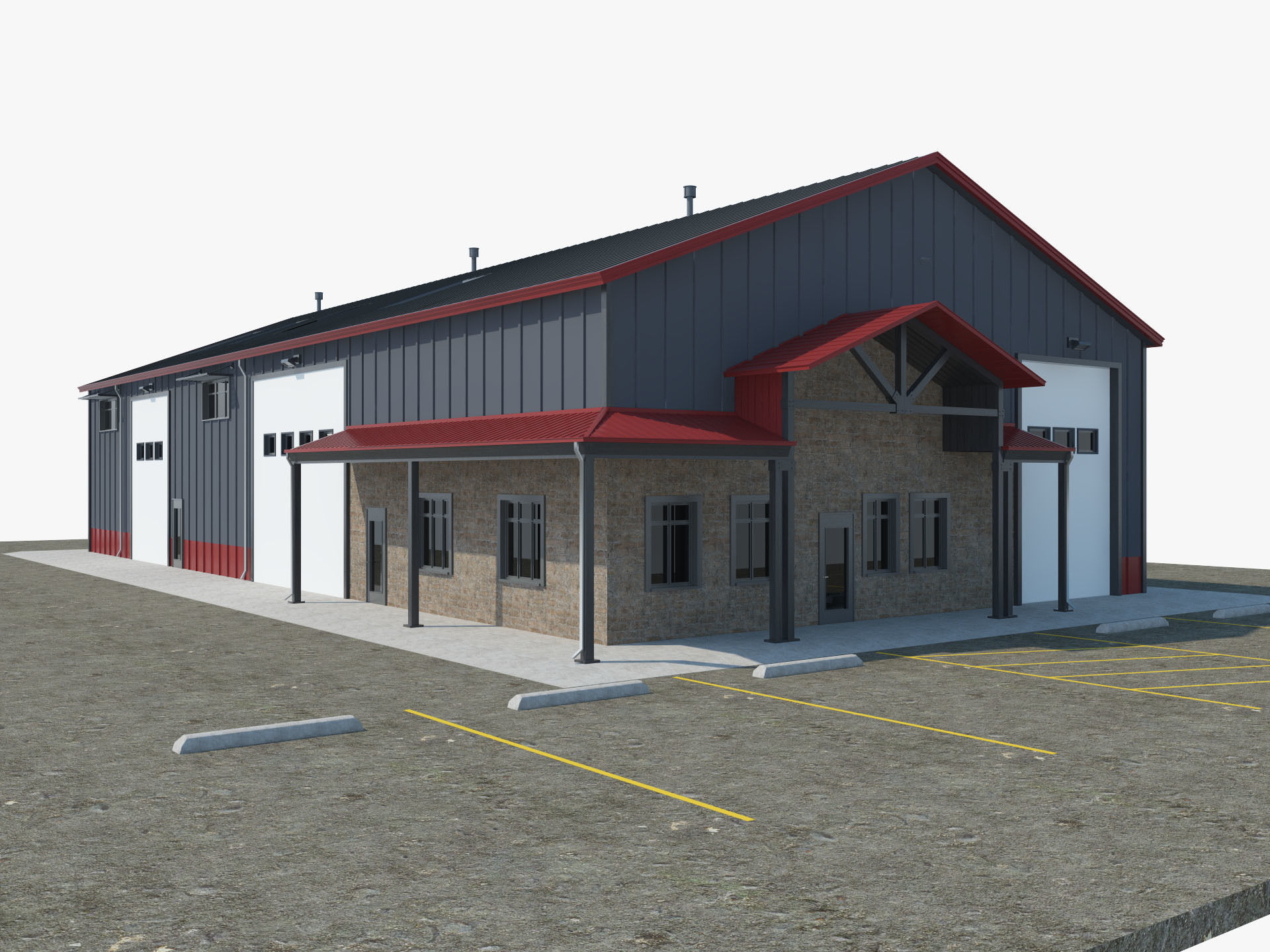 Warehouse Office interior and exterior 3D model_2