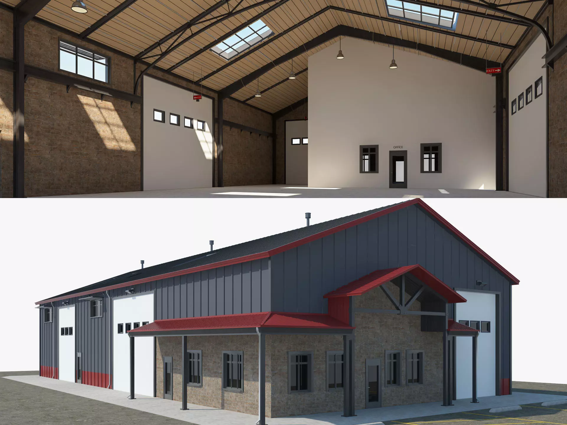 Warehouse Office interior and exterior 3D model_0
