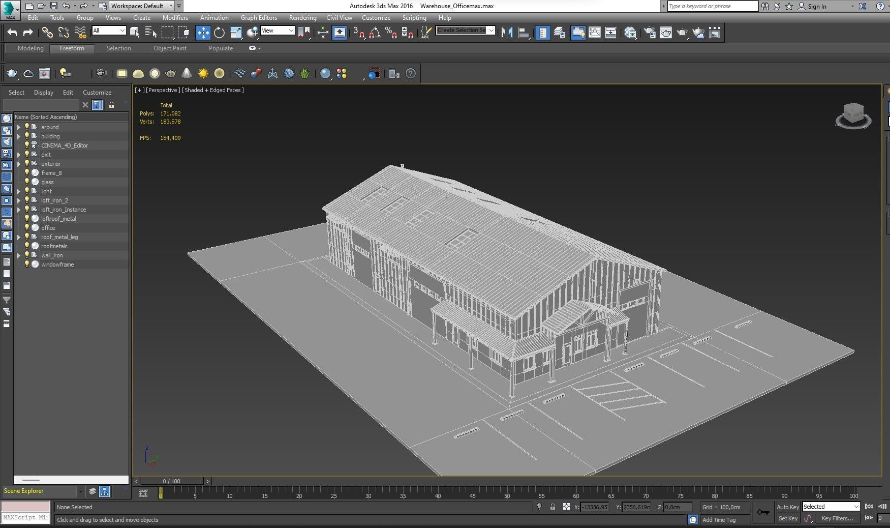 Warehouse Office interior and exterior 3D model_24