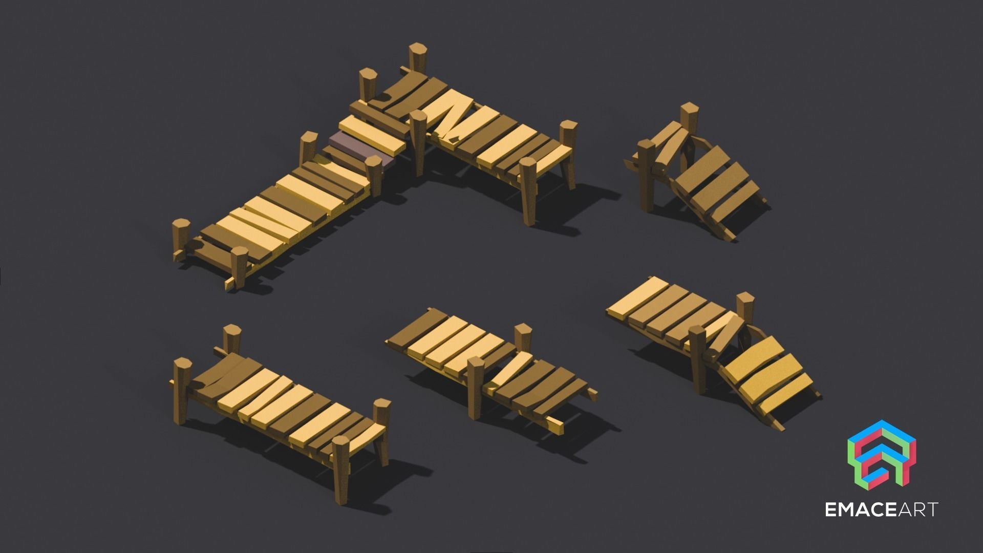 Low Poly Bridges Pack 1-3 LODS Low-poly 3D model Low-poly 3D model_3