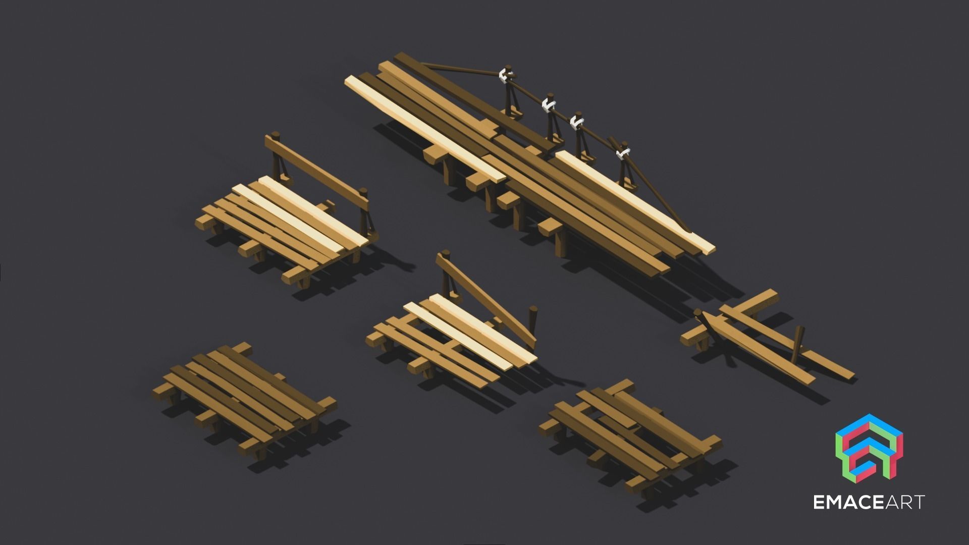 Low Poly Bridges Pack 1-3 LODS Low-poly 3D model Low-poly 3D model_5