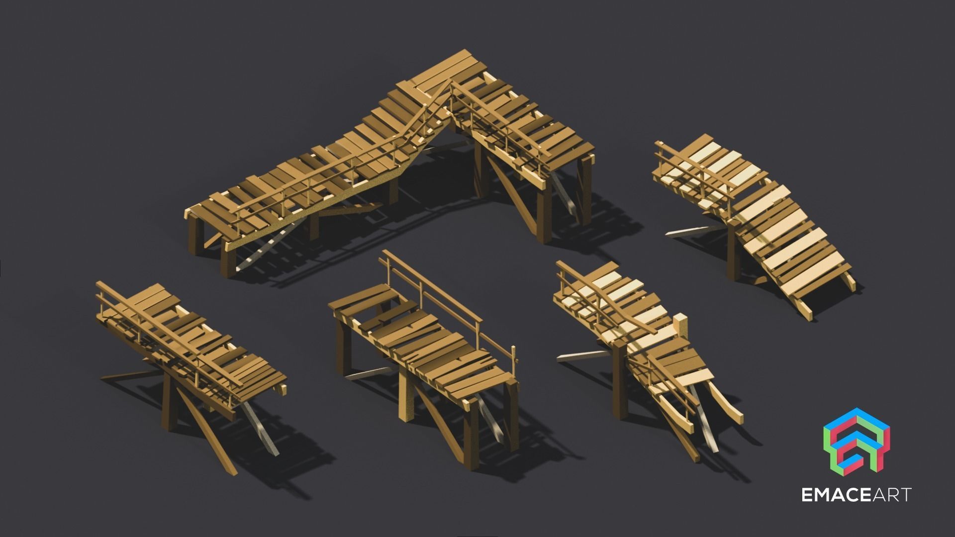 Low Poly Bridges Pack 1-3 LODS Low-poly 3D model Low-poly 3D model_1