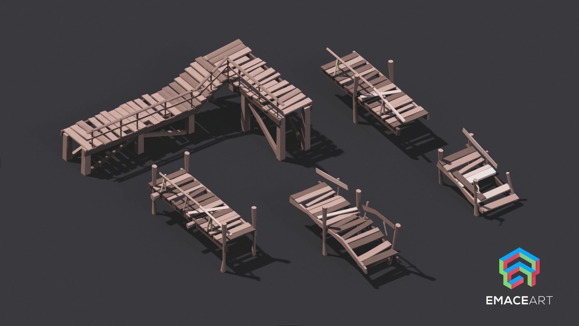 Low Poly Bridges Pack 1-3 LODS Low-poly 3D model Low-poly 3D model_4