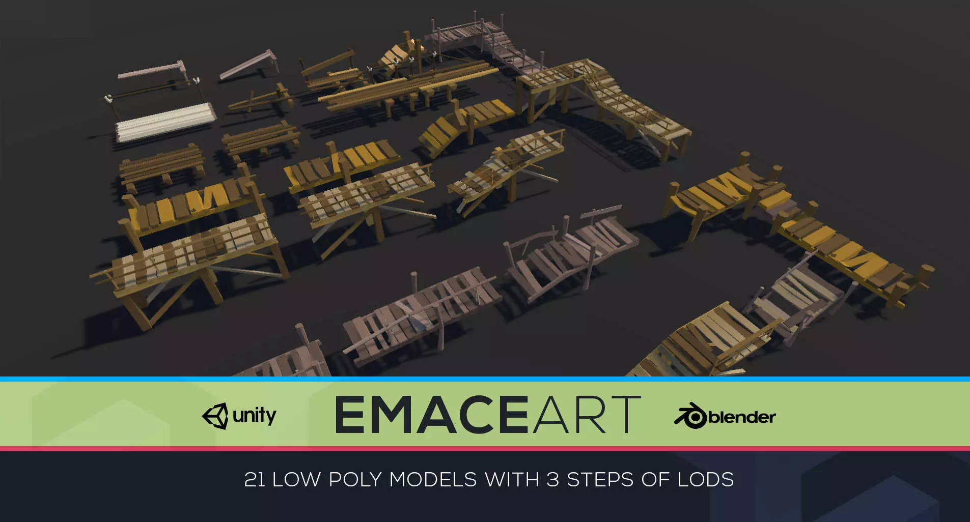 Low Poly Bridges Pack 1-3 LODS Low-poly 3D model Low-poly 3D model_0
