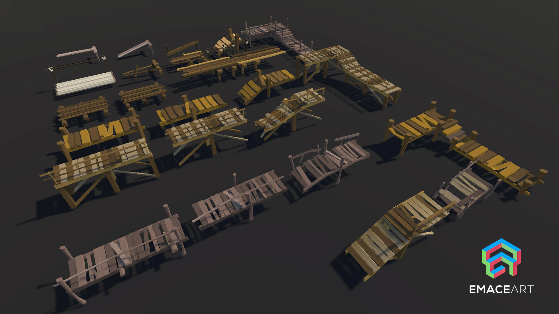 Low Poly Bridges Pack 1-3 LODS Low-poly 3D model Low-poly 3D model_2