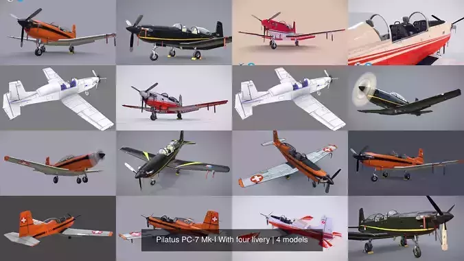 Pilatus PC-7 Mk-I With four livery 3D Model Collection