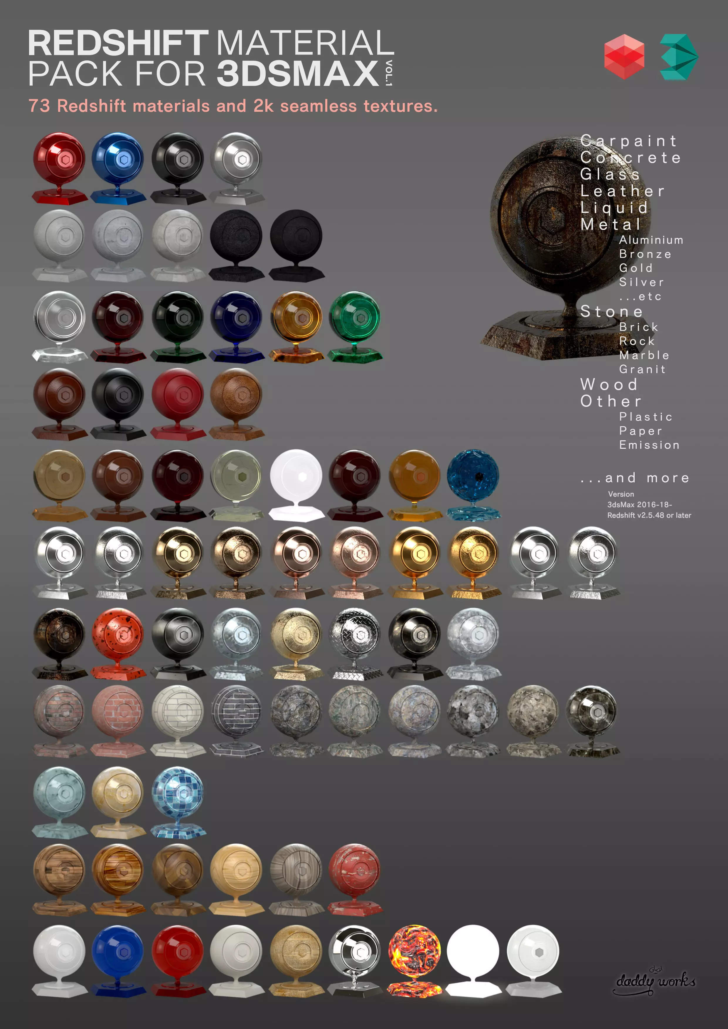 REDSHIFT MATERIAL PACK FOR 3DSMAX VOL1  3D model_0