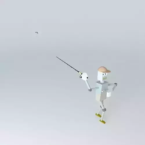Fisherbot robot holding fishing pole Free 3D model