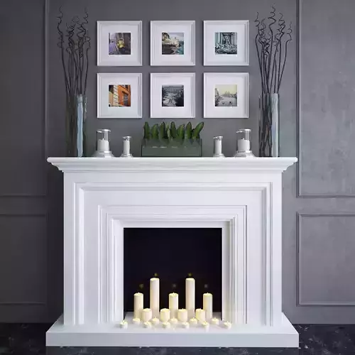 Fireplace 3 with candles and vases
