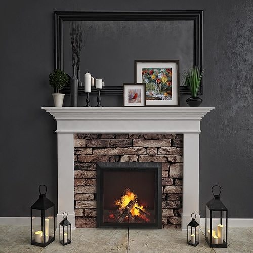 Fireplace 4 with stone mantle 3D model