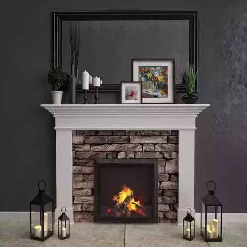 Fireplace 4 with stone mantle 3D model