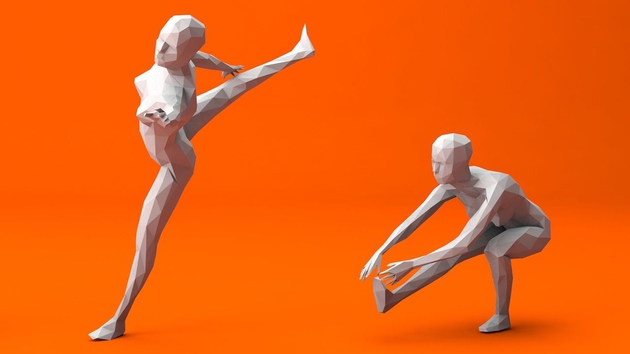 5 Ballet and Skating Lowpoly Women Low-poly 3D model_3