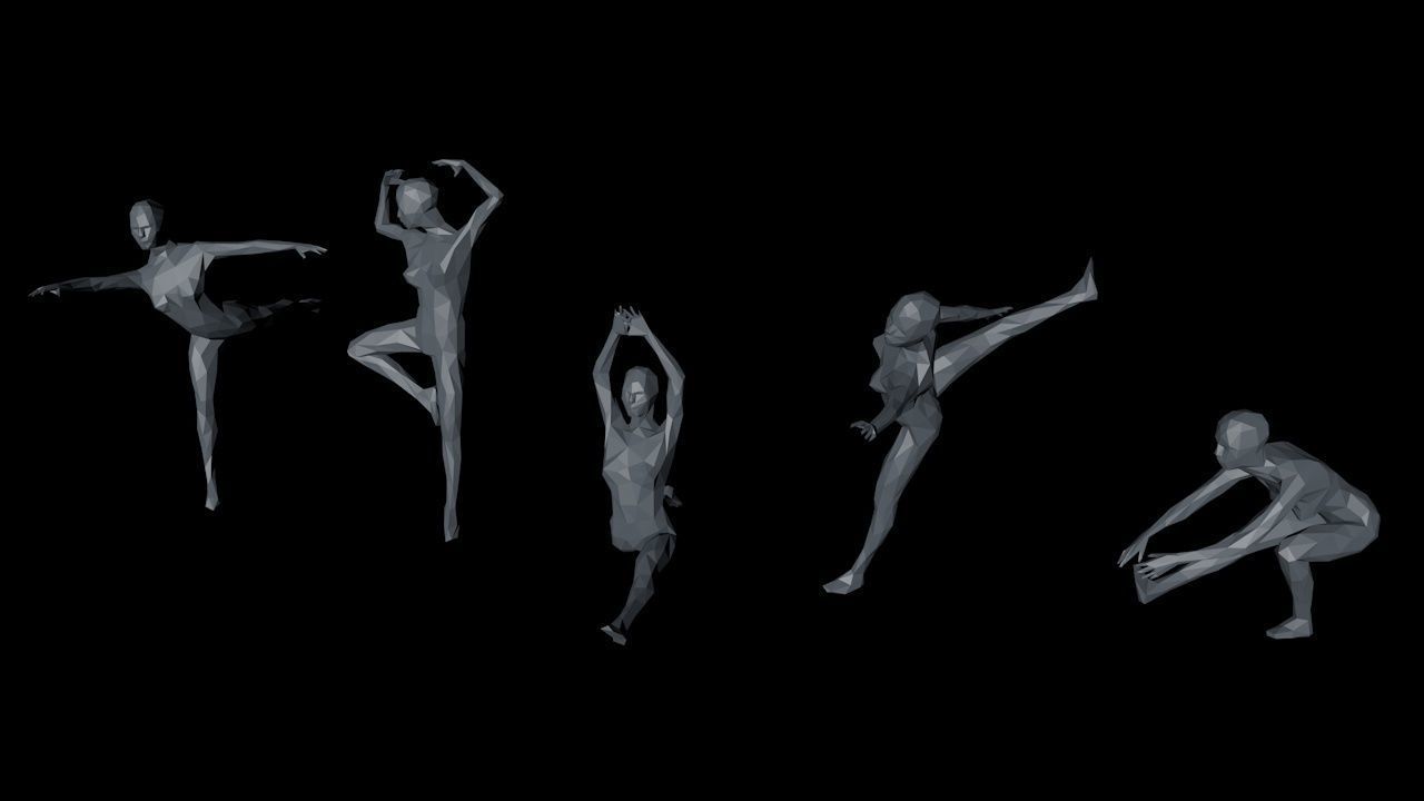 5 Ballet and Skating Lowpoly Women Low-poly 3D model_7