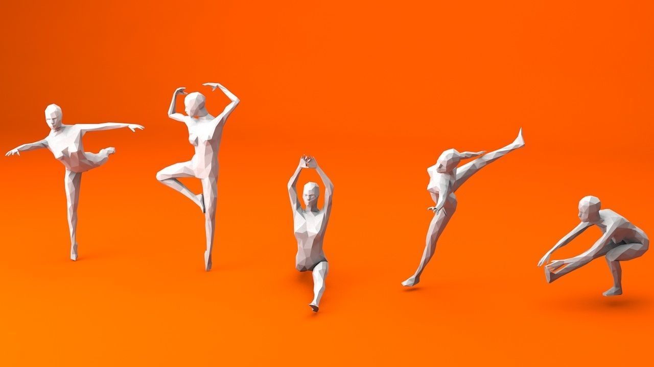 5 Ballet and Skating Lowpoly Women Low-poly 3D model_1